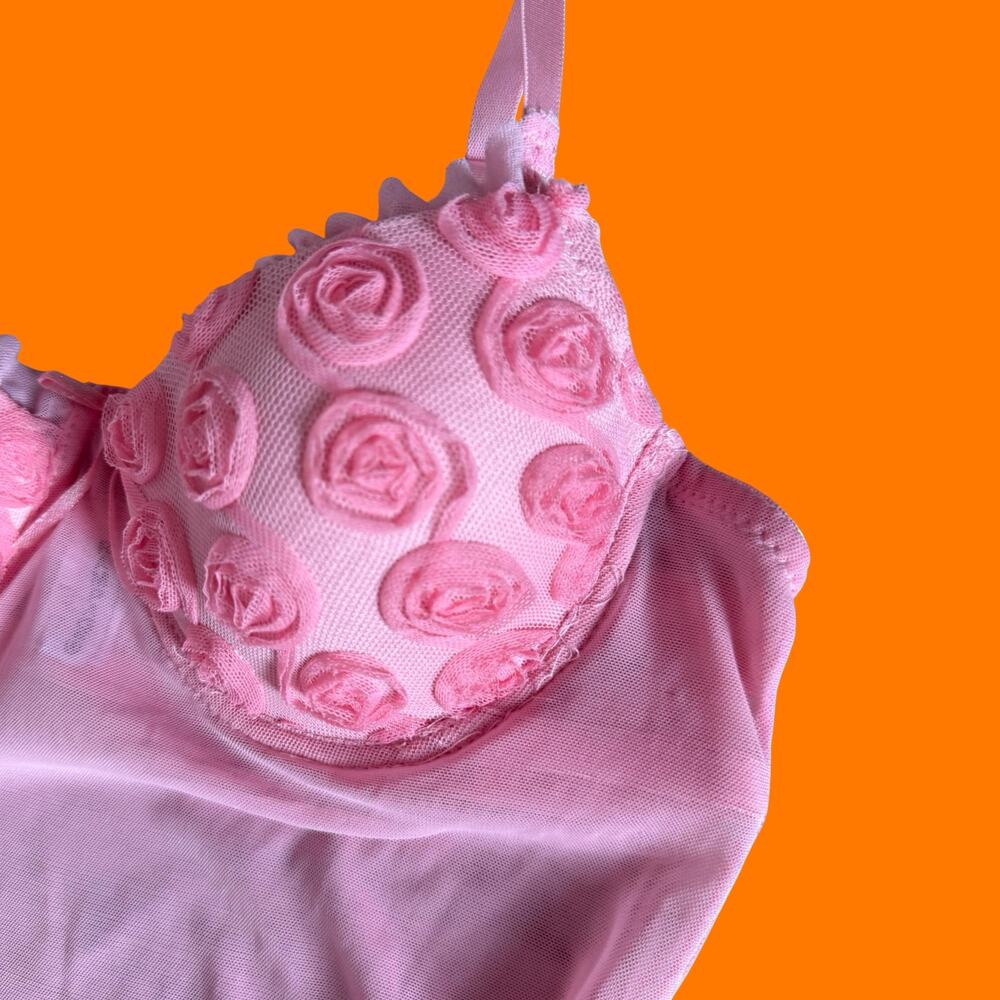 00's vintage baby pink mesh rosette coquette fairy y2k slip dress M rampage - Picture 3 of 8